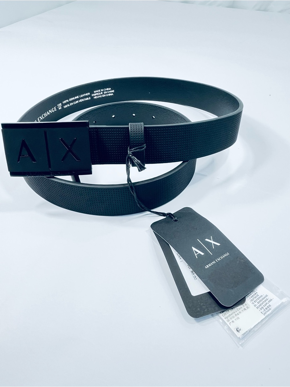 Armani Exchange Men's Nero Black Textured Logo Belt US Size:38 NWT